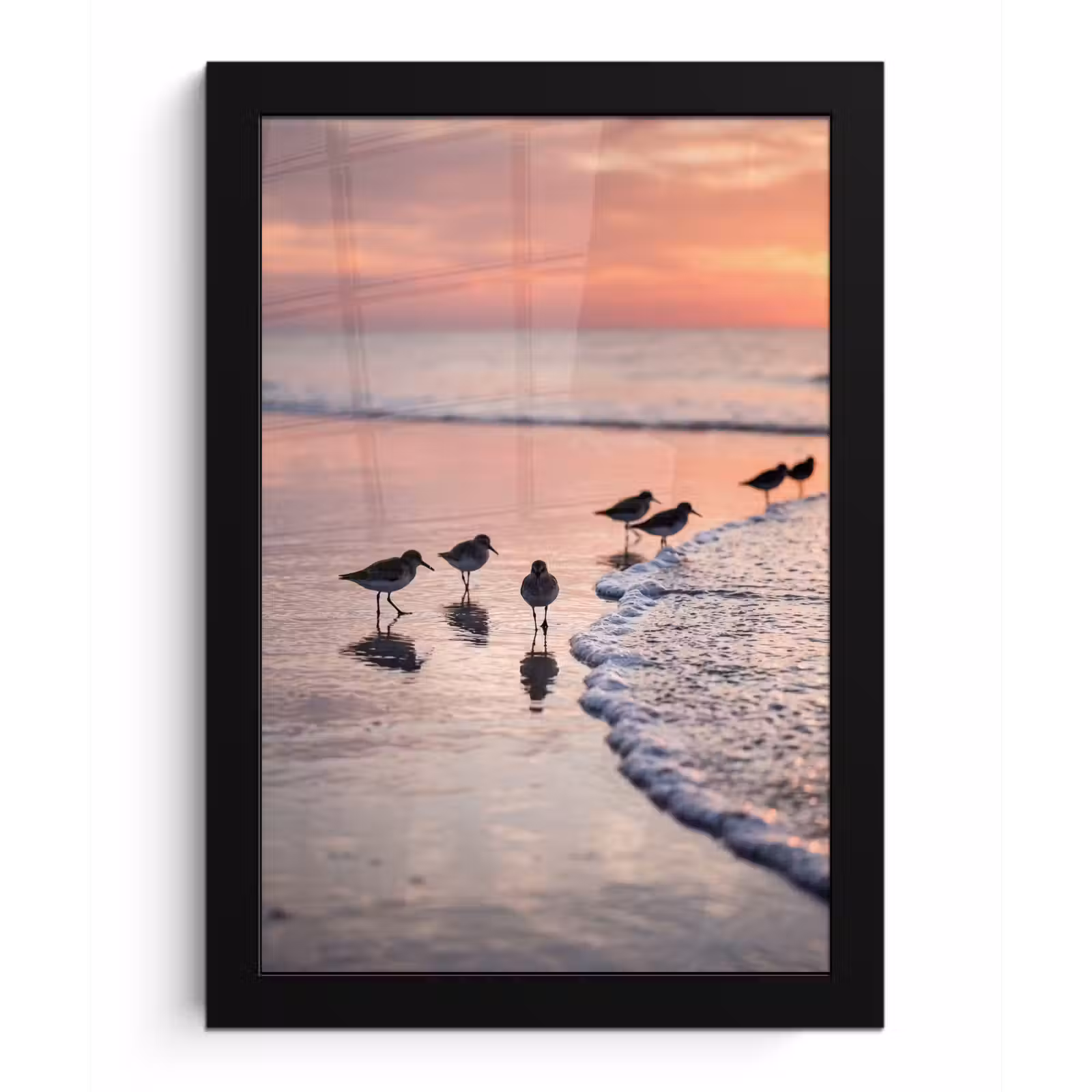 Poster met lijst - Meeuwen - Strand - Zee - Roze — 1