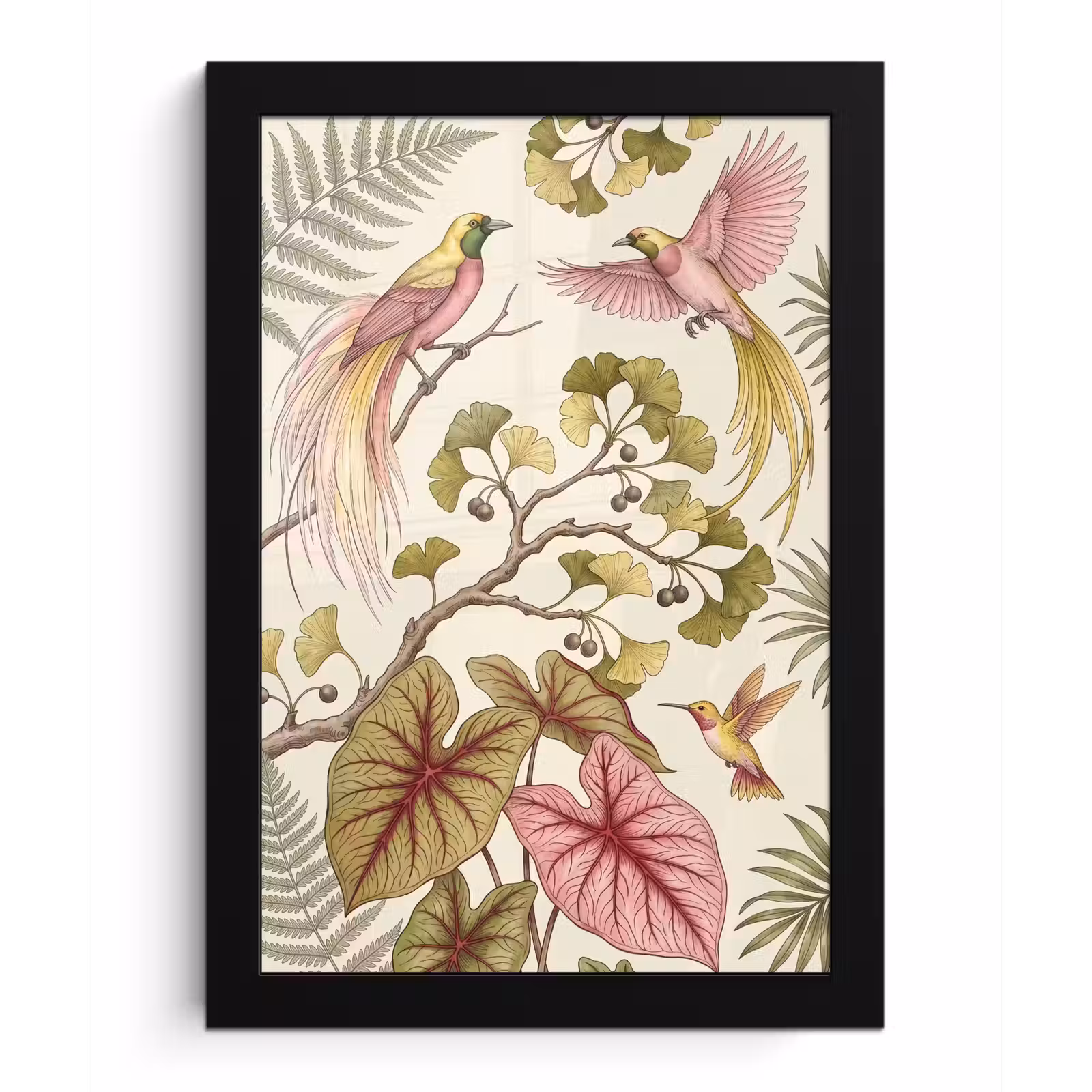 Poster met lijst - Vogels - Tropisch - Botanisch - Roze — 1