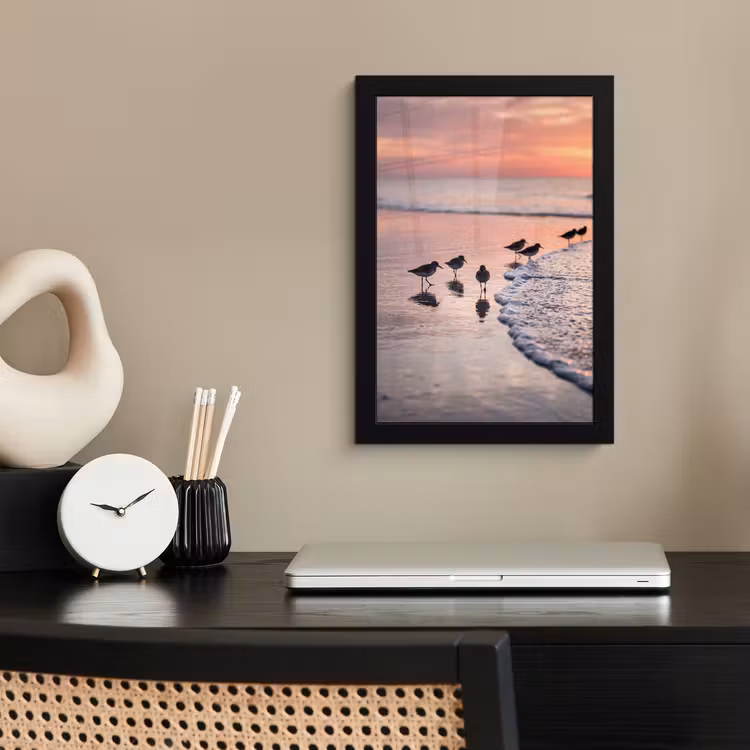 Poster met lijst - Meeuwen - Strand - Zee - Roze — 3