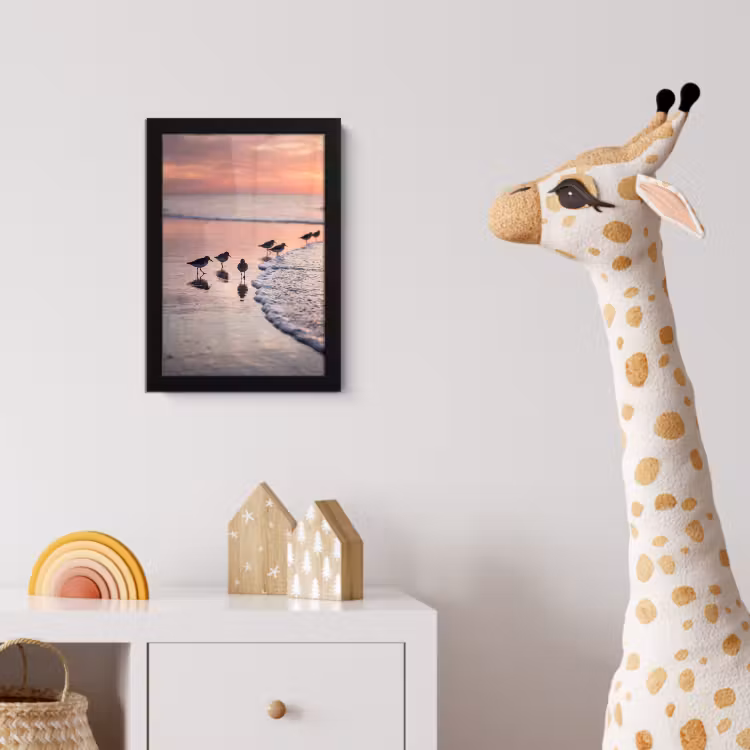 Poster met lijst - Meeuwen - Strand - Zee - Roze — 5