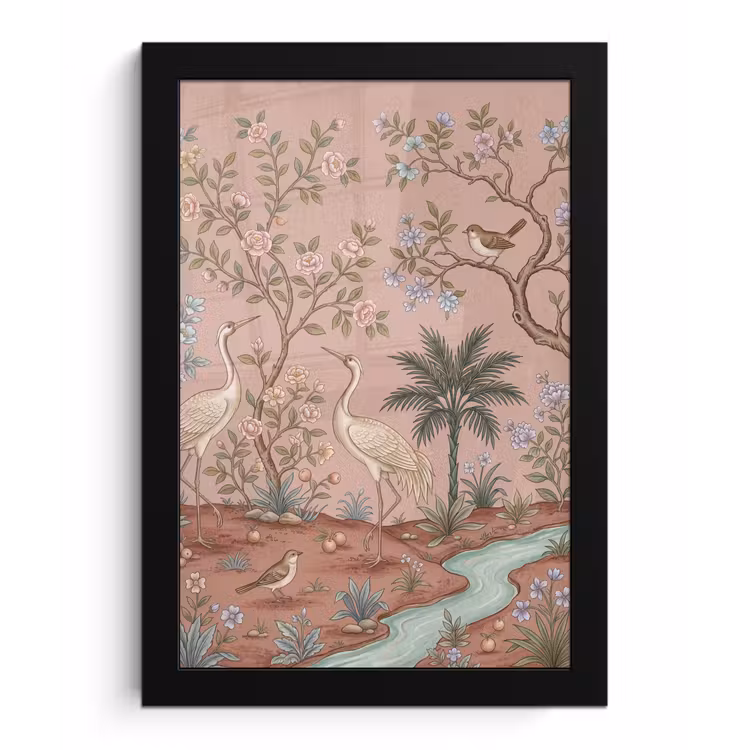 Poster met lijst - Nostalgisch - Reigers - Roze — 1