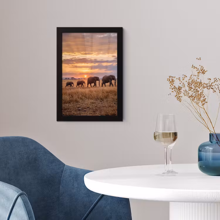 Poster met lijst - Olifanten - Savanne - Zonsondergang - Afrika - Warm — 2
