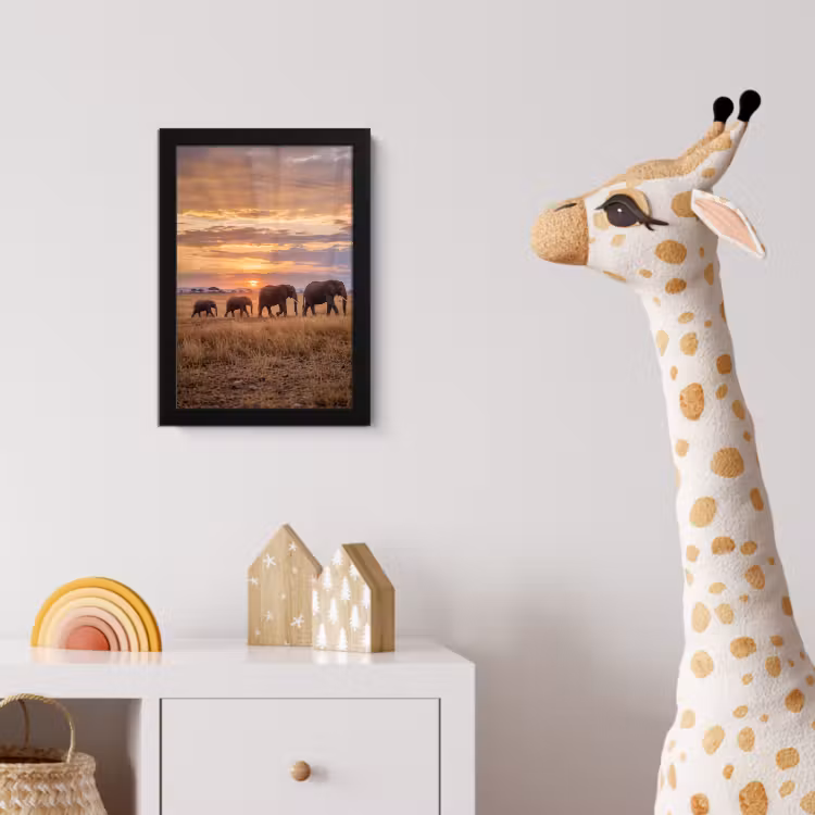 Poster met lijst - Olifanten - Savanne - Zonsondergang - Afrika - Warm — 5
