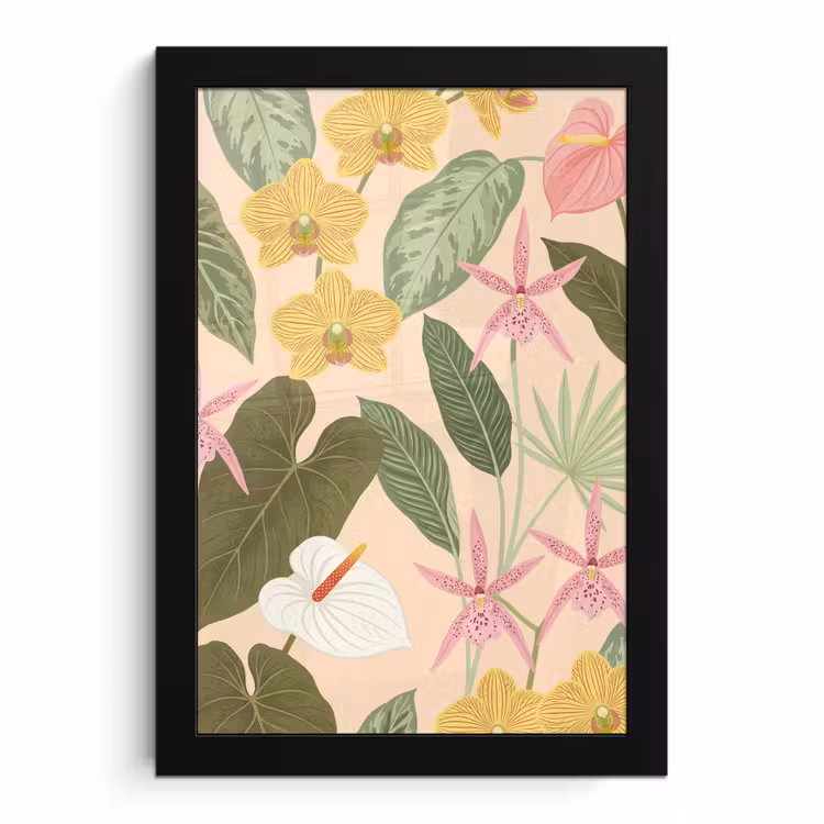 Poster met lijst - Patroon - Bloemen - Kleurrijk — 1