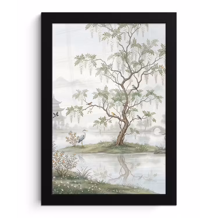Poster met lijst - Reiger - Landschap - Groen — 1