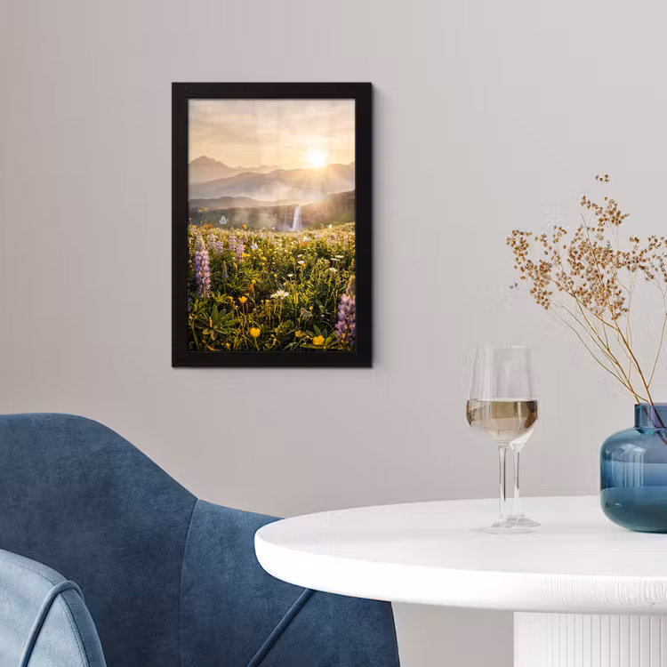 Poster met lijst - Vlinders - Waterval - Bloemenveld — 2