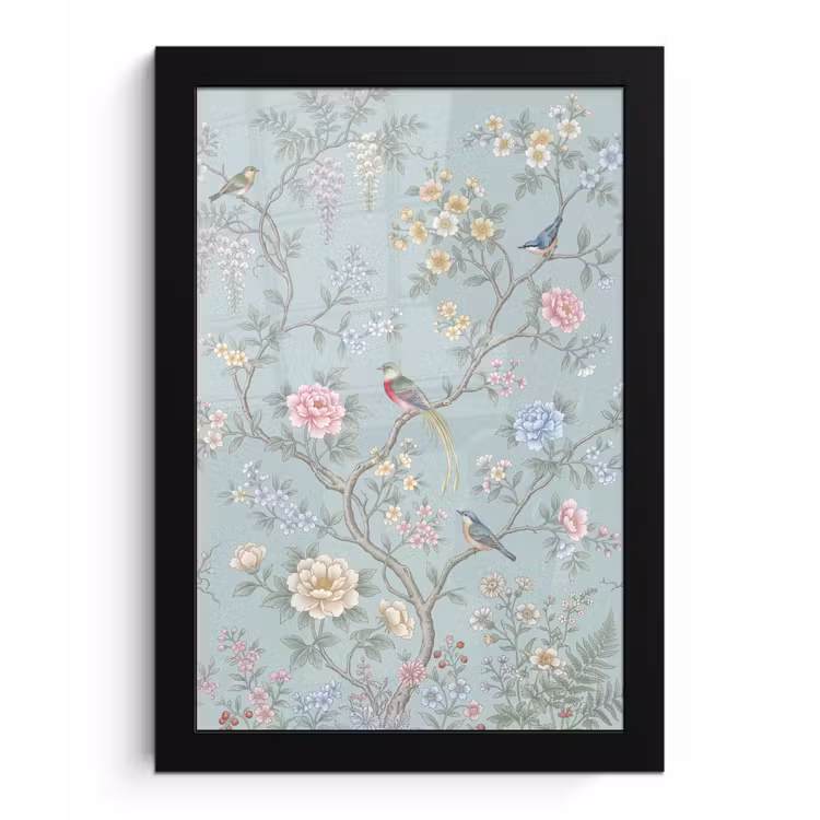 Poster met lijst - Vogel - Bloemen - Kleurrijk — 1