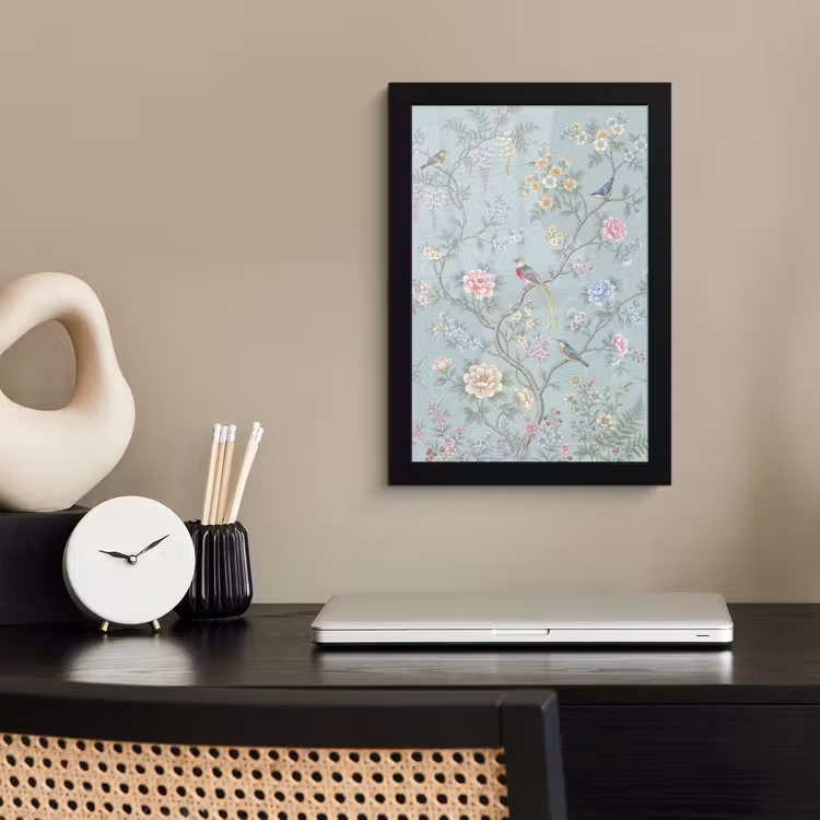 Poster met lijst - Vogel - Bloemen - Kleurrijk — 3