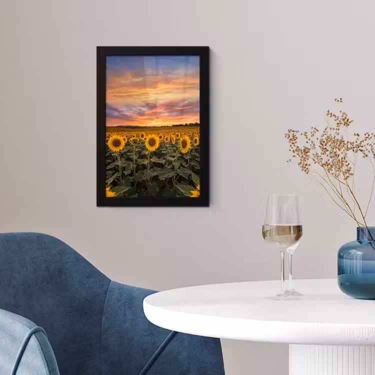 Poster met lijst - Zonnebloemen - Heuvellandschap - Geel — 2