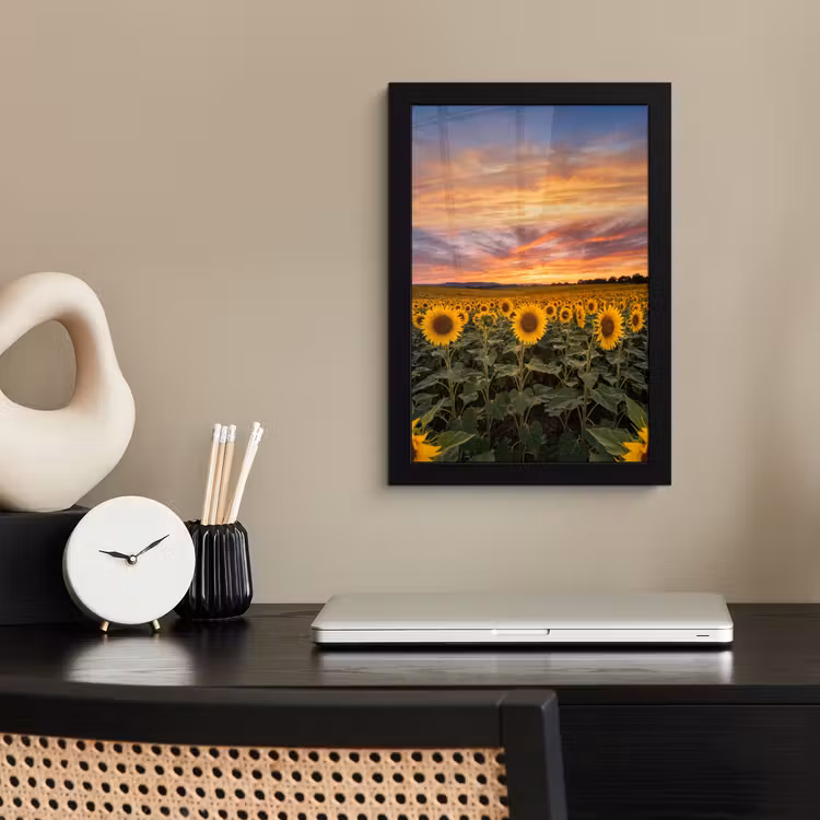 Poster met lijst - Zonnebloemen - Heuvellandschap - Geel — 3
