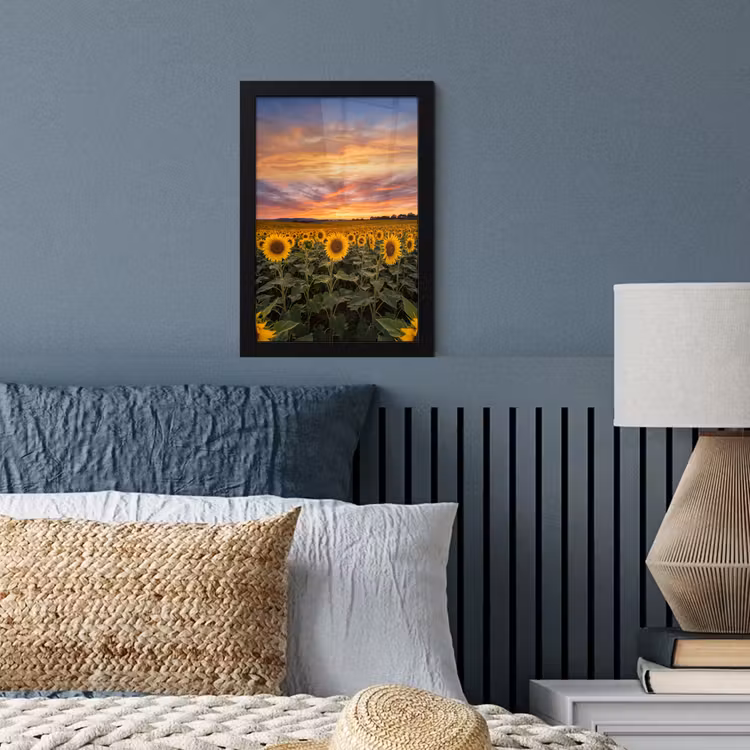 Poster met lijst - Zonnebloemen - Heuvellandschap - Geel — 4