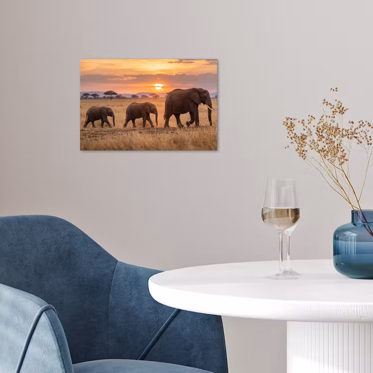 Poster - Olifanten - Savanne - Zonsondergang - Afrika - Warm — 4