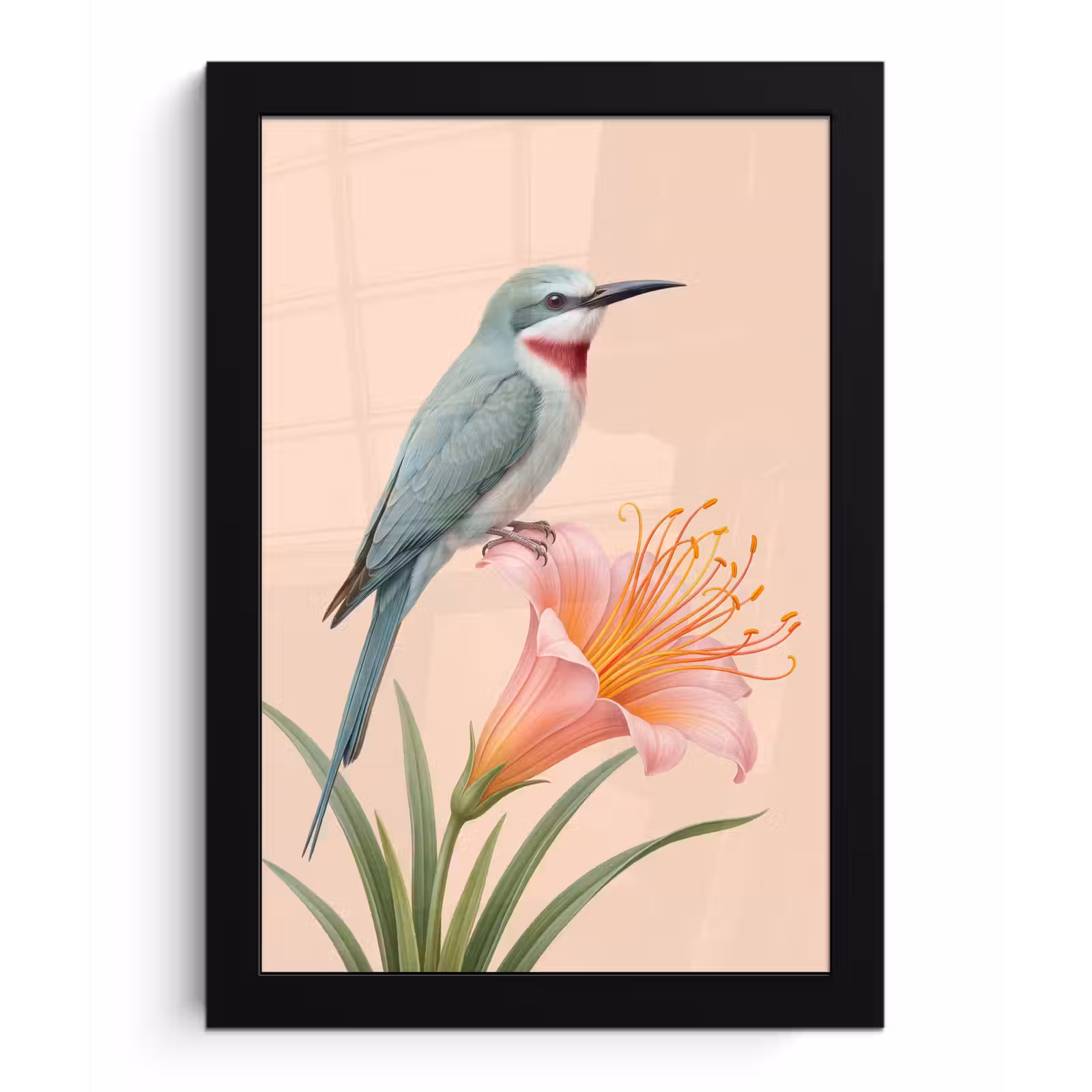 Poster met lijst - Vogel - Bloem - Natuur - Roze — 1