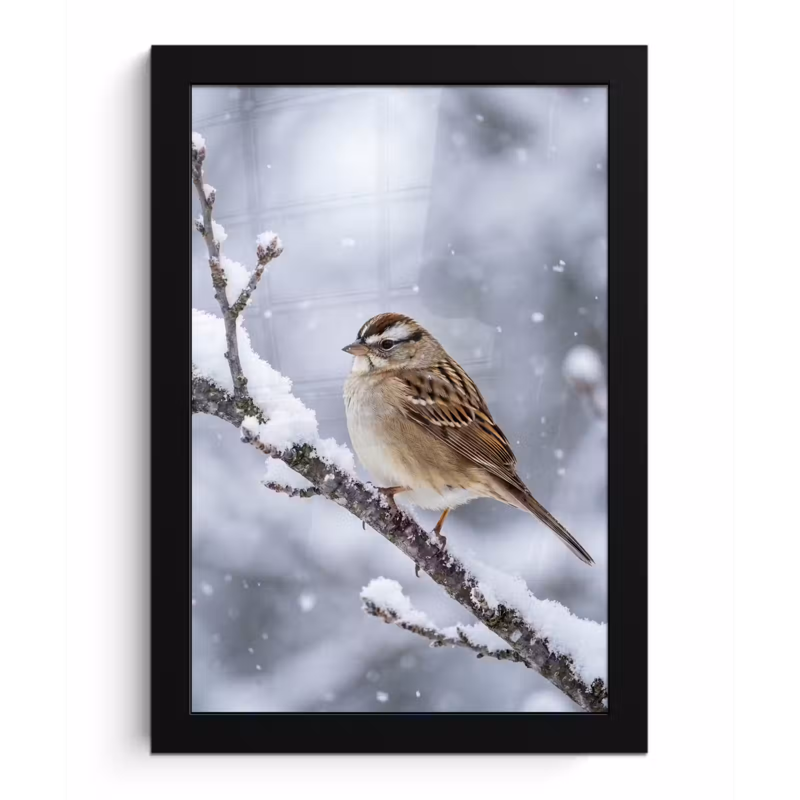 Poster met lijst - Vogel - Tak - Sneeuw - Winter — 1
