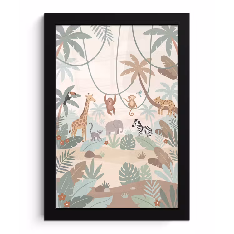 Poster met lijst - Jungle - Dieren - Groen — 1