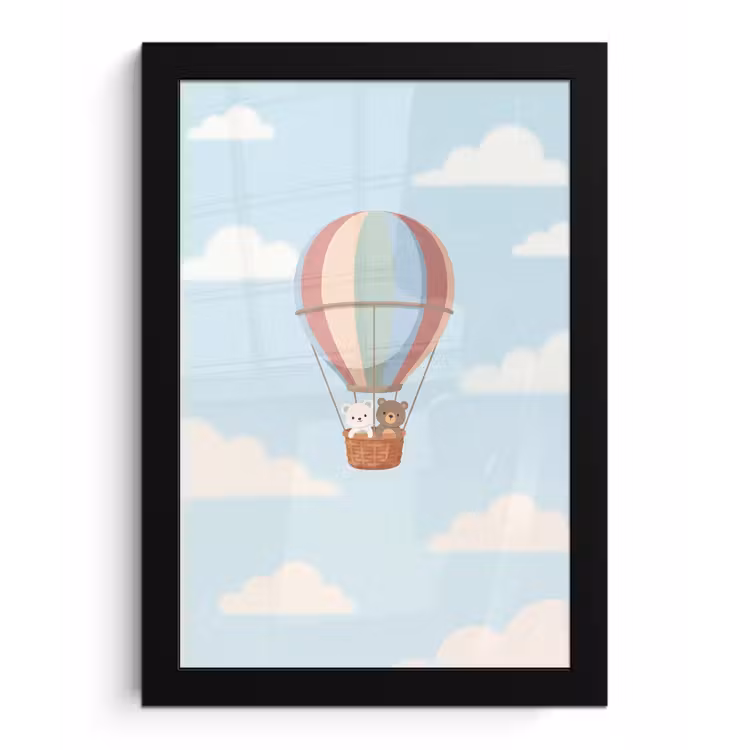 Poster met lijst - Luchtballon - Beren - Pastel — 1