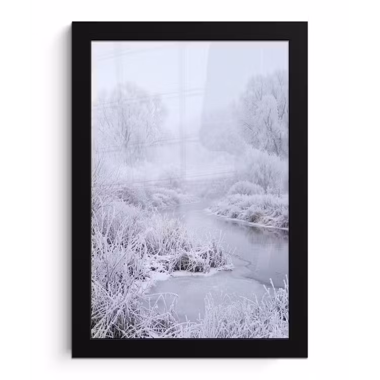 Poster met lijst - Rivier - Sneeuw - Bos - Winter - Schilderachtig — 1