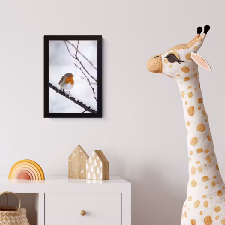 Poster met lijst - Roodborstje - Tak - Sneeuw - Winter - Levendig — 5