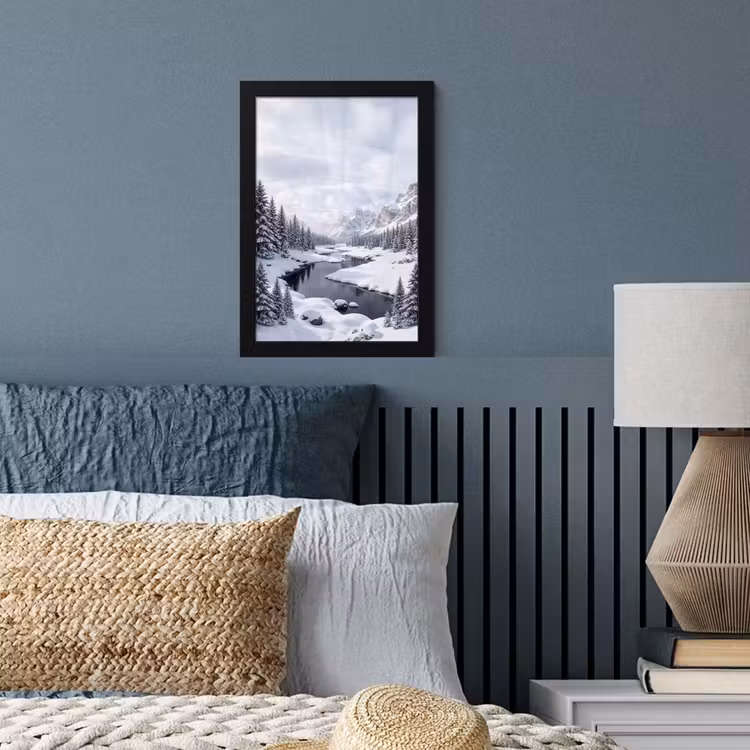 Poster met lijst - Sneeuwlandschap - Bergen - Rivier - Winter — 4