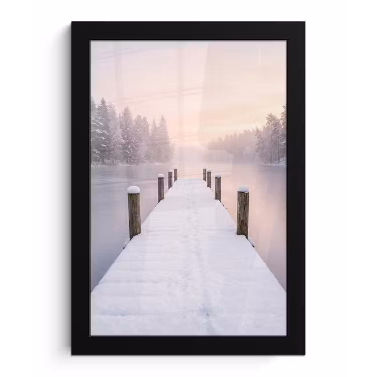 Poster met lijst - Steiger - Meer - Mist - Winter - Serene — 1