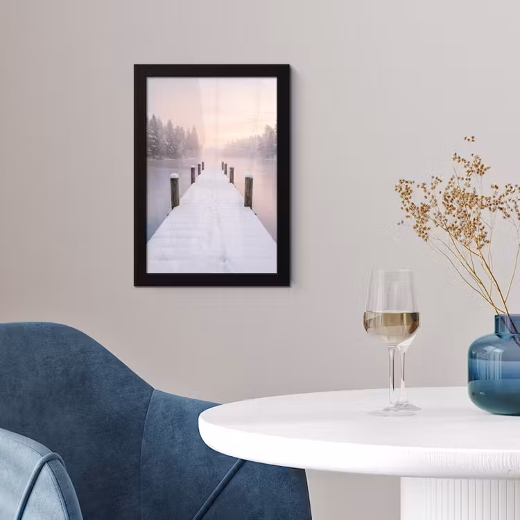 Poster met lijst - Steiger - Meer - Mist - Winter - Serene — 2
