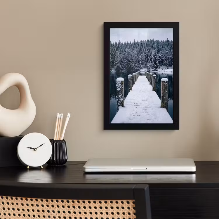 Poster met lijst - Steiger - Meer - Sneeuw - Bergen - Rustgevend — 3