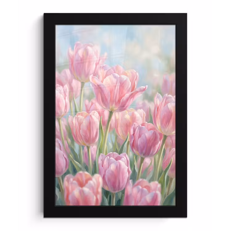Poster met lijst - Tulpen - Veld - Lente - Roze — 1