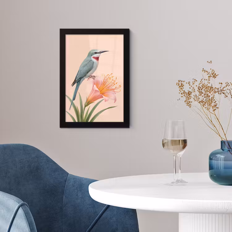 Poster met lijst - Vogel - Bloem - Natuur - Roze — 2