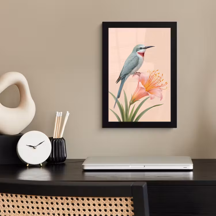 Poster met lijst - Vogel - Bloem - Natuur - Roze — 3