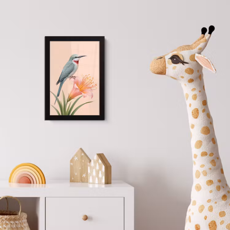 Poster met lijst - Vogel - Bloem - Natuur - Roze — 5