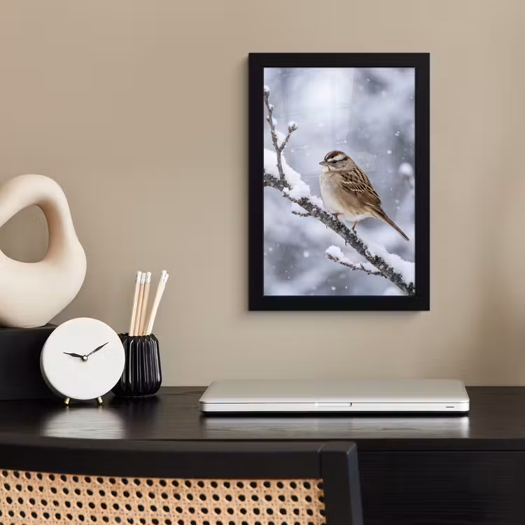 Poster met lijst - Vogel - Tak - Sneeuw - Winter — 3