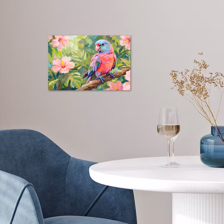 Poster - Papagaai - Hibiscusbloemen - Kleurrijk — 4
