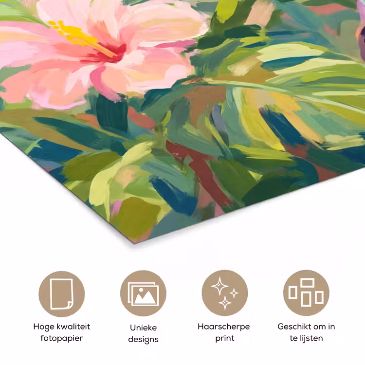 Poster - Papagaai - Hibiscusbloemen - Kleurrijk — 5