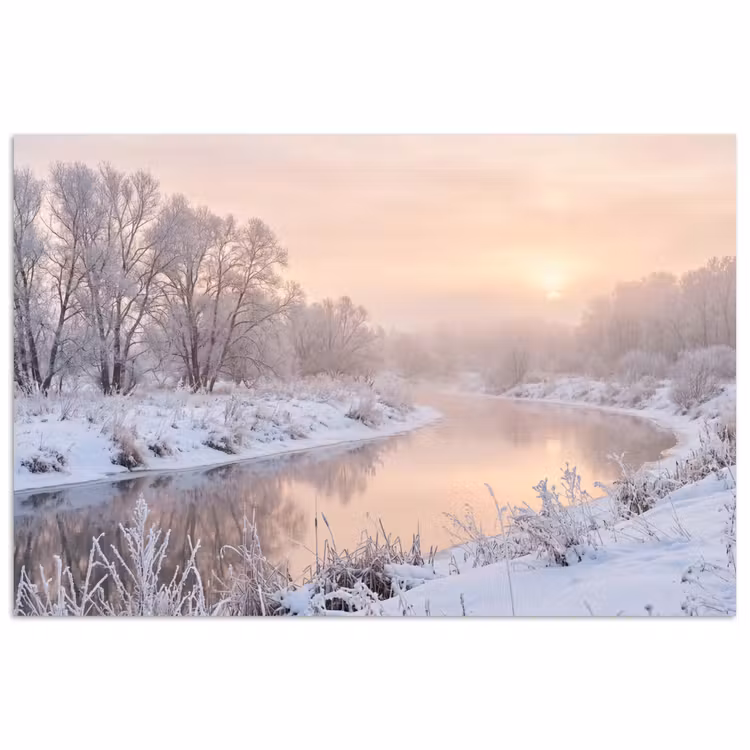 Poster - Rivier - Winter - Landschap - Sneeuw - Zonsopgang — 1