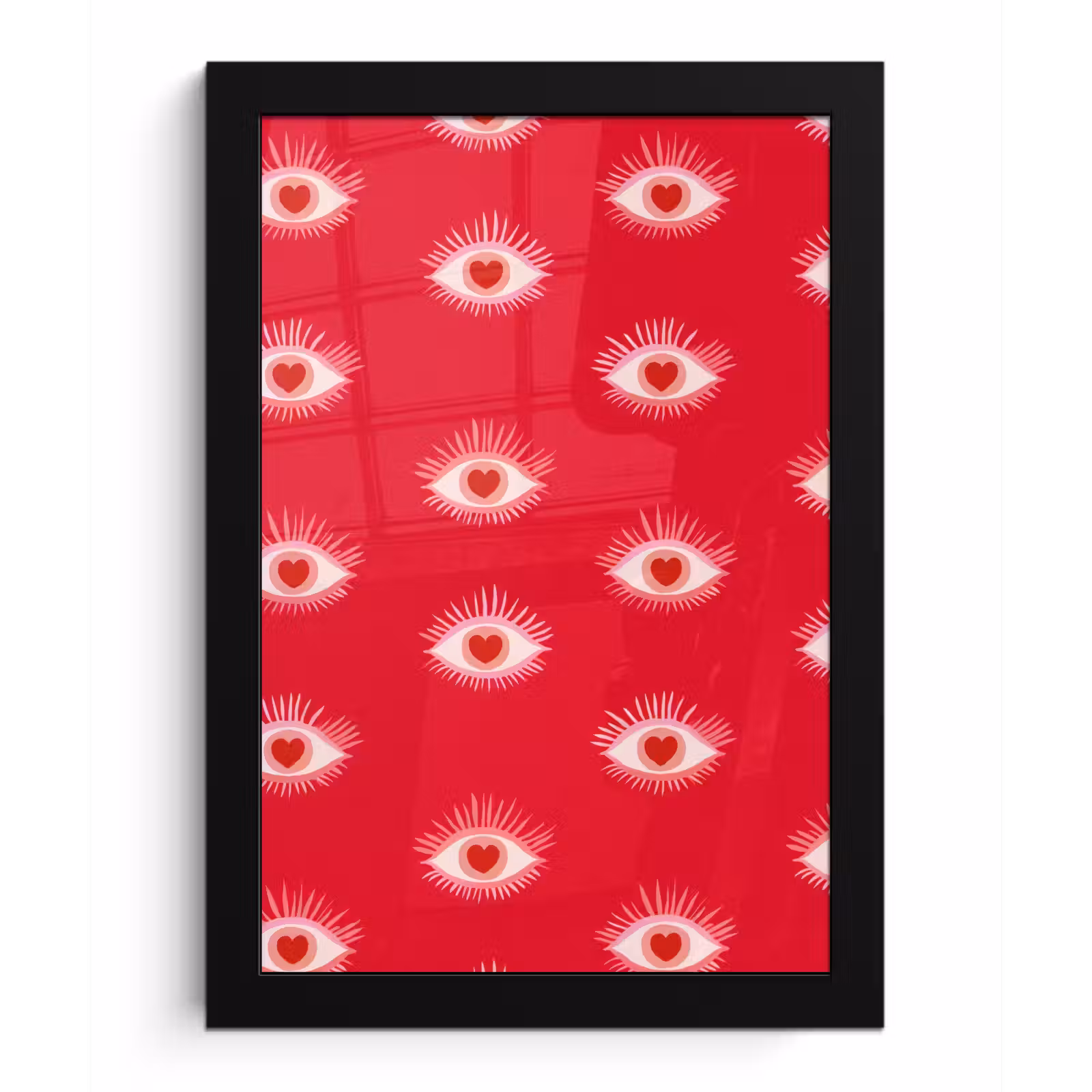Poster met lijst - Ogen - Hart - Abstract - Rood - Roze — 1