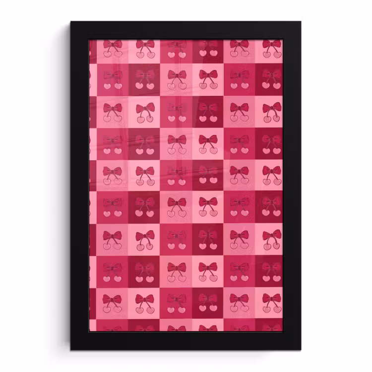 Poster met lijst - Kersen - Strikjes - Speels - Roze - Bordeaux — 1