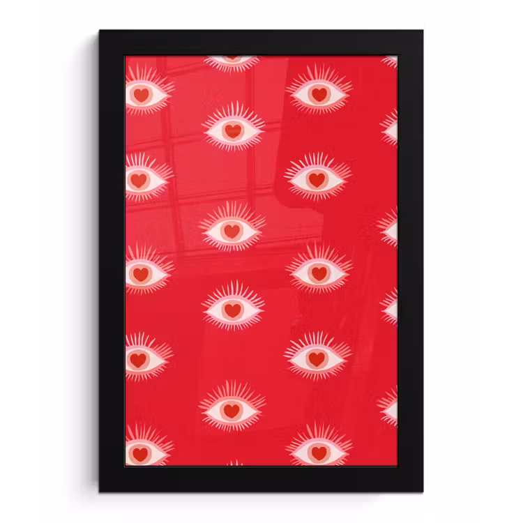 Poster met lijst - Ogen - Hart - Abstract - Rood - Roze — 1