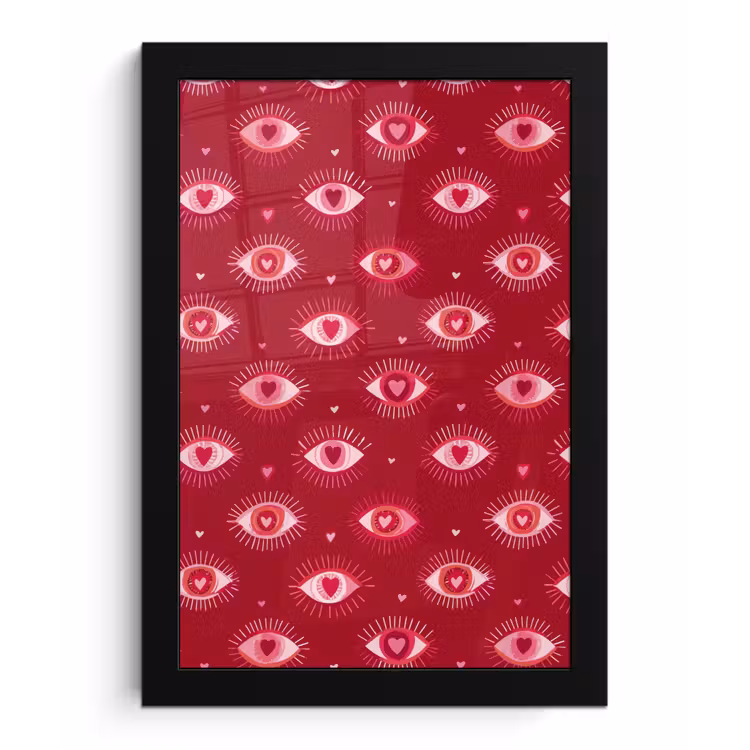 Poster met lijst - Ogen - Patroon - Roze - Donkerrood — 1