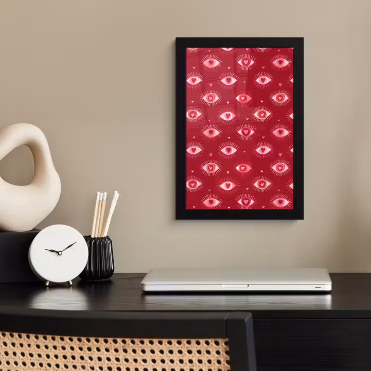 Poster met lijst - Ogen - Patroon - Roze - Donkerrood — 3