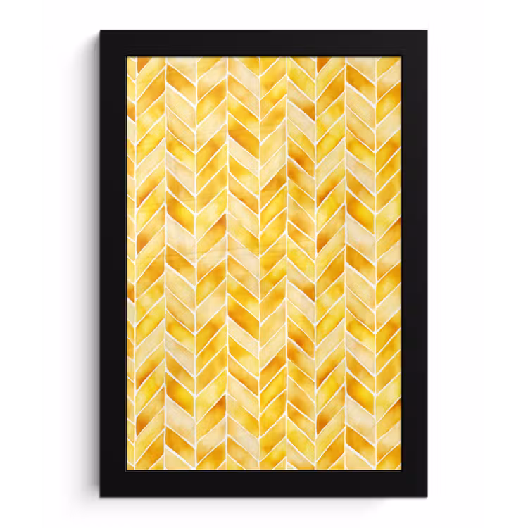 Poster met lijst - Visgraat - Aquarel - Patronen - Goudgeel — 1