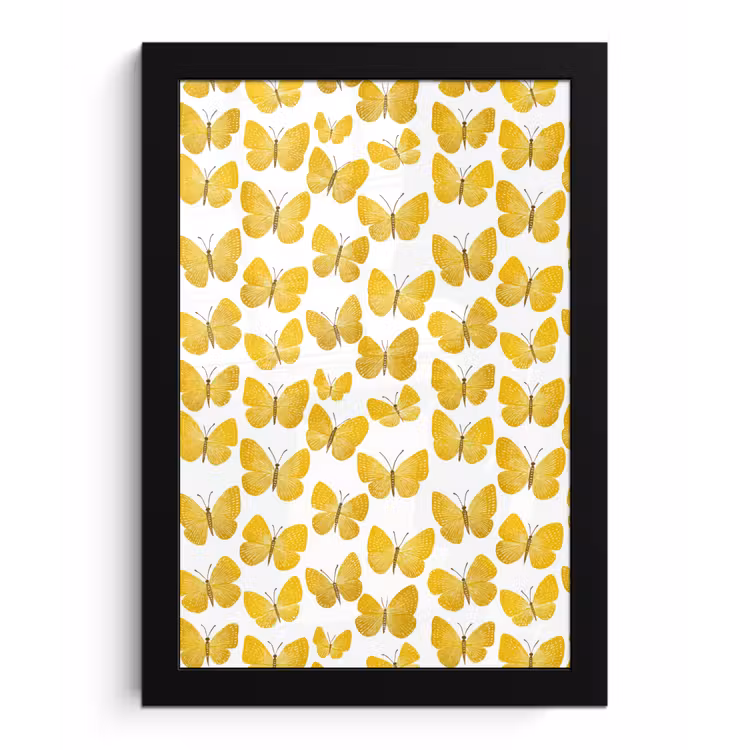 Poster met lijst - Vlinders - Botanisch - Illustratie - Geel - Wit — 1