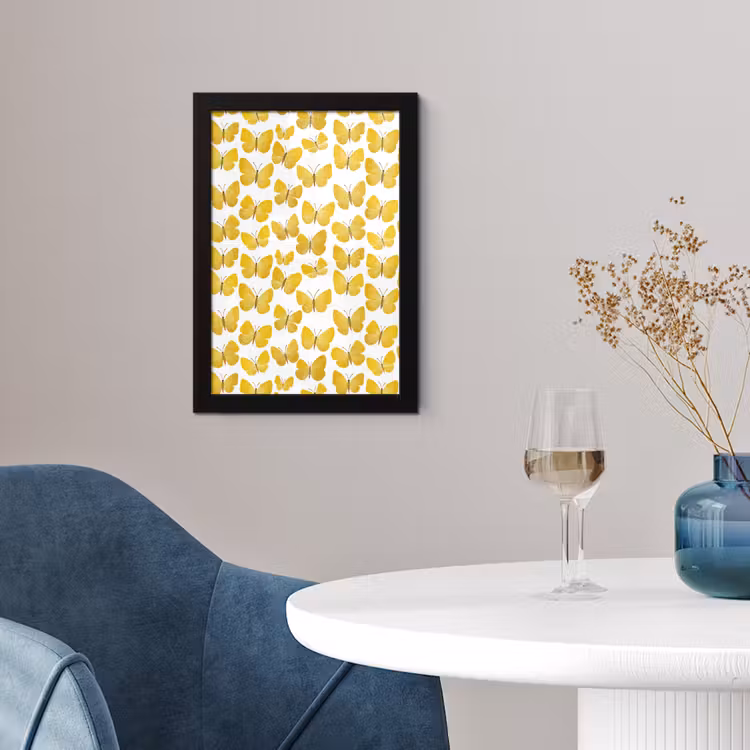 Poster met lijst - Vlinders - Botanisch - Illustratie - Geel - Wit — 2