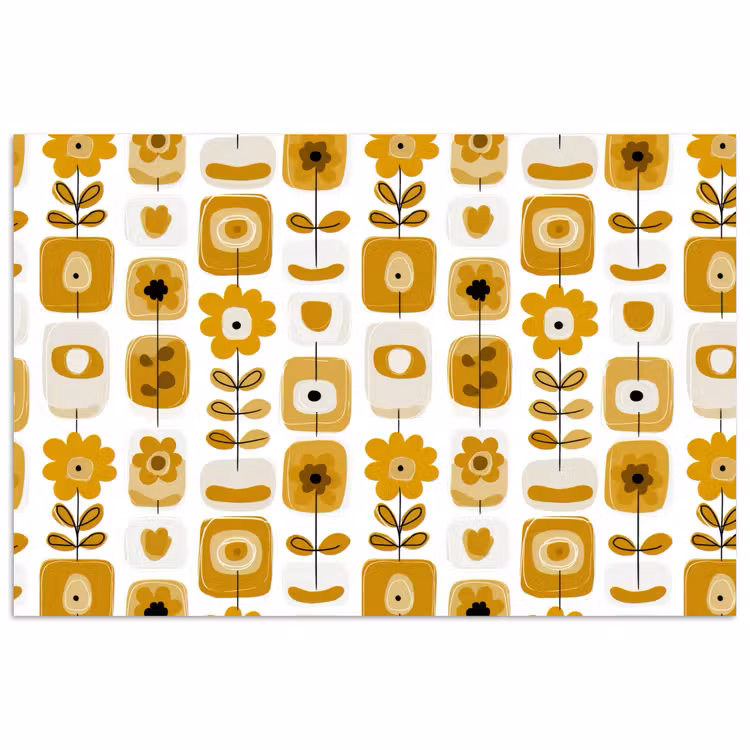 Poster - Retro - Abstract - Bloemen - Okergeel — 1