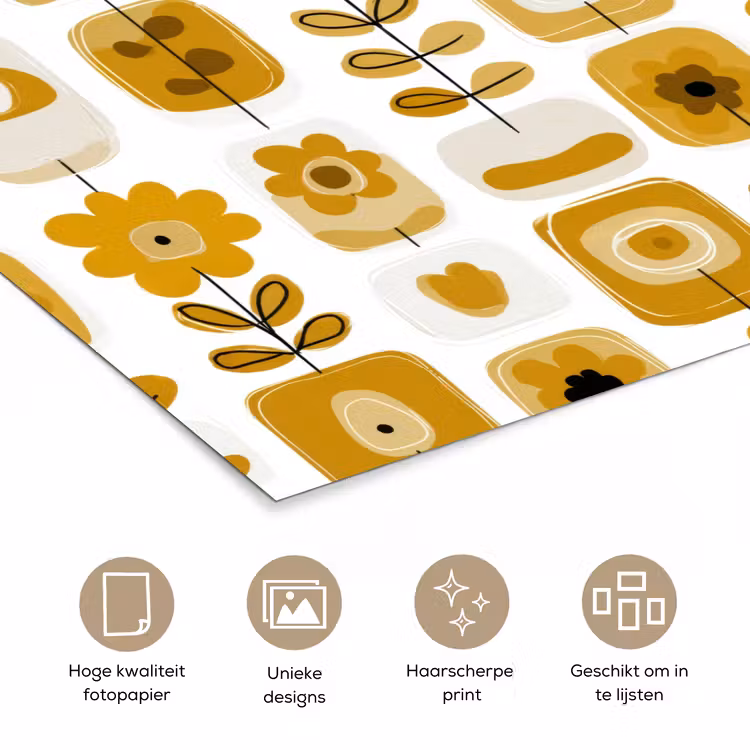 Poster - Retro - Abstract - Bloemen - Okergeel — 5