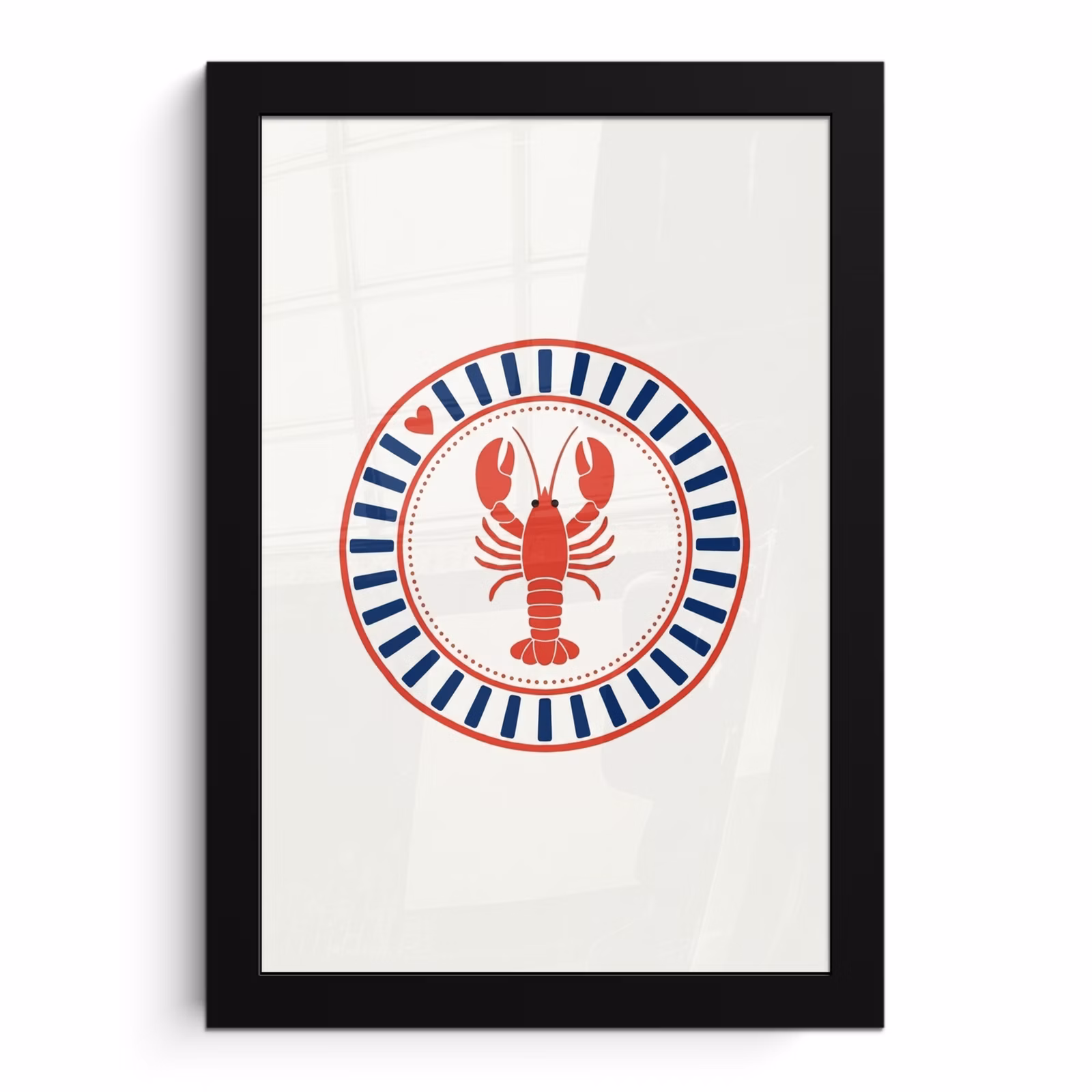 Poster met lijst - Zeeleven - Kreeft - Embleem - Grafisch - Rood — 1