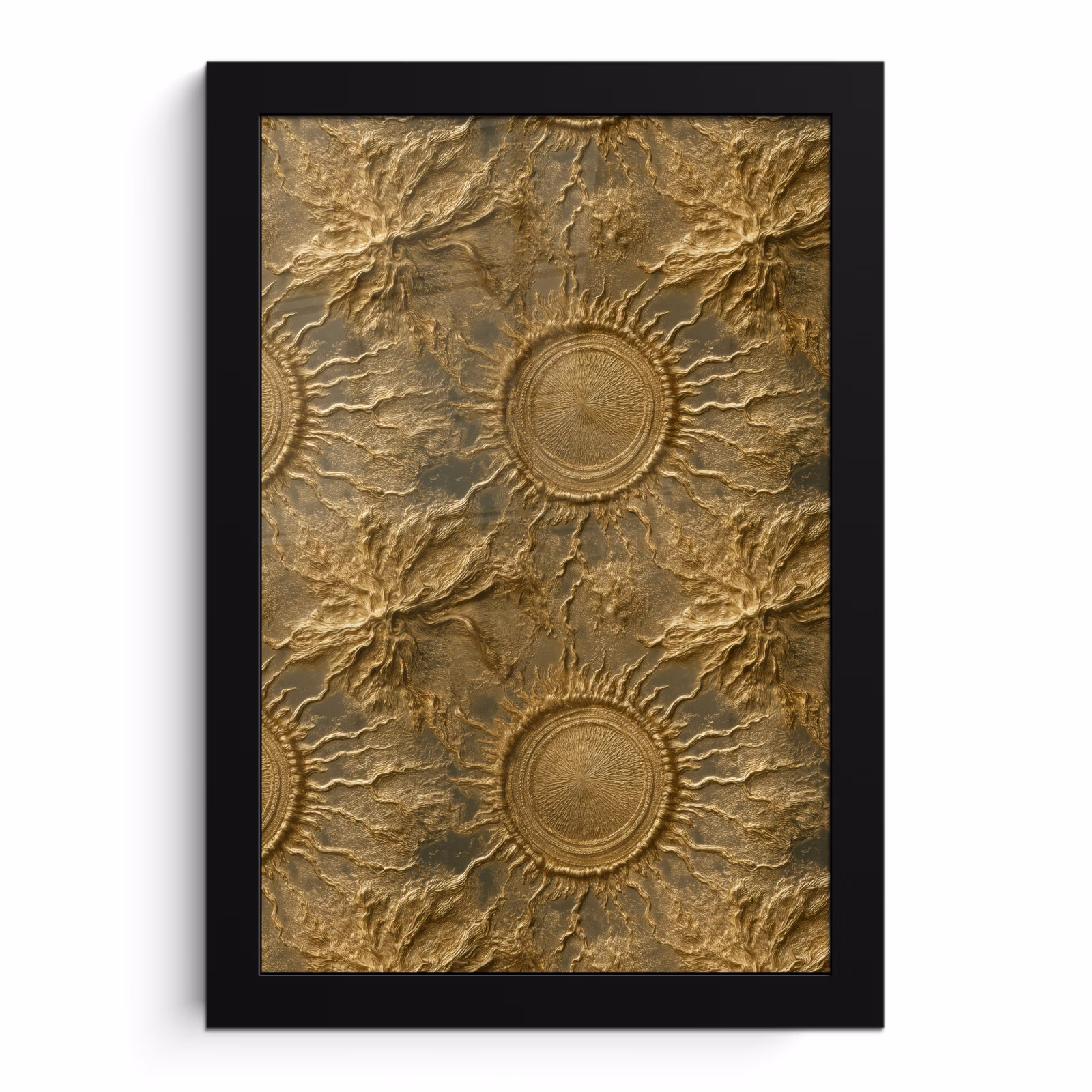 Poster met lijst - Zon - Reliëf - Antiek - Goud — 1