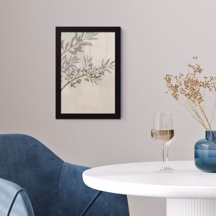 Poster met lijst - Olijftak - Bladeren - Natuur - Groen - Beige — 2