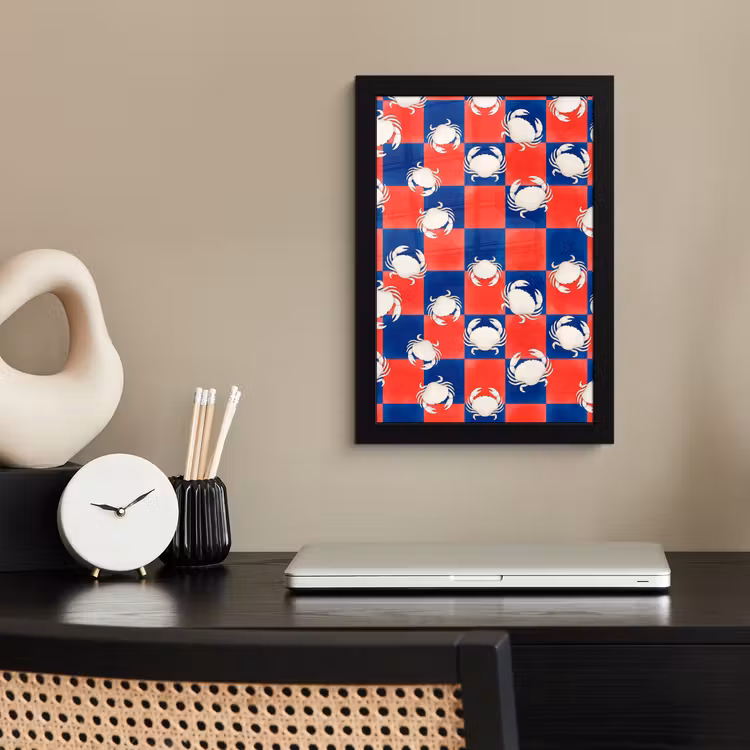 Poster met lijst - Patroon - Zeeleven - Rood - Blauw - Abstract — 3