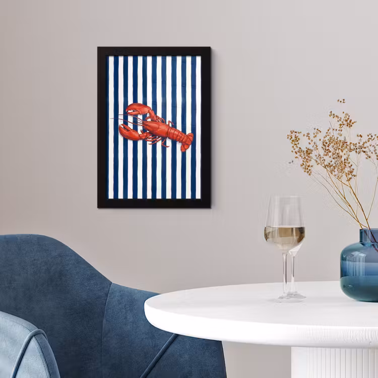 Poster met lijst - Schaaldier - Kreeft - Marine - Illustratie - Rood — 2