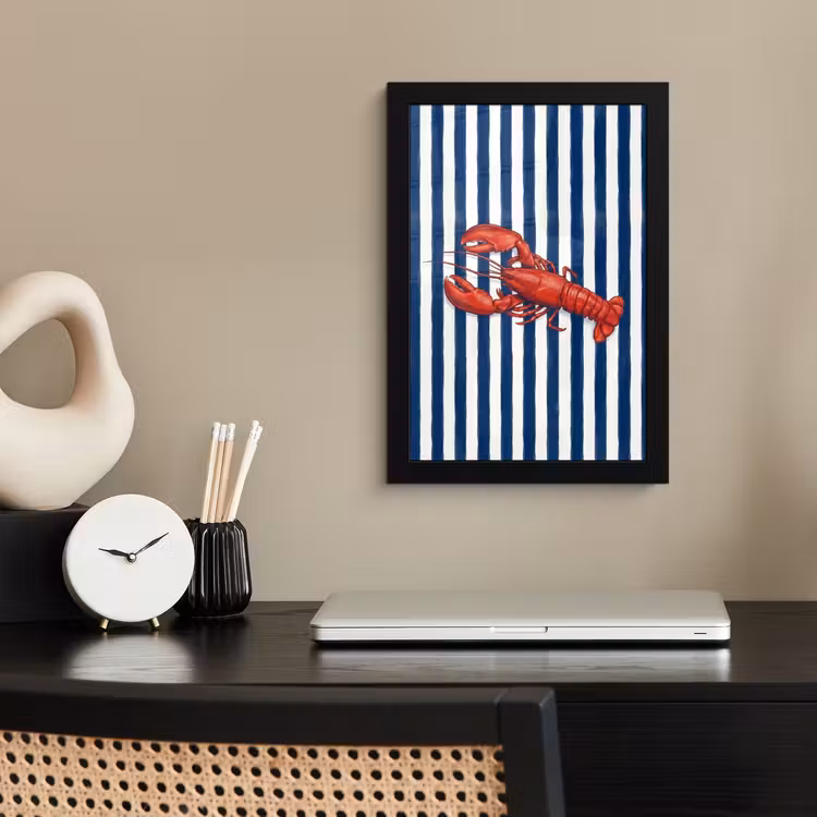 Poster met lijst - Schaaldier - Kreeft - Marine - Illustratie - Rood — 3